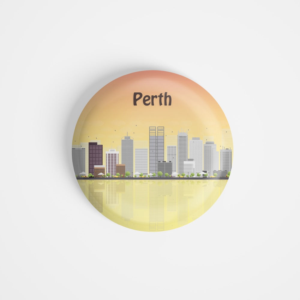 dhcrafts Round Fridge Magnet Multicolour Places Perth City In Australia Glossy Finish Design Pack of 1 (58 mm)